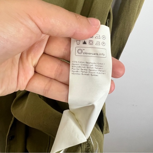 Kaffe Olive Green Belted Snap-Up Denim Shirt Dress women size Small - Picture 12 of 12